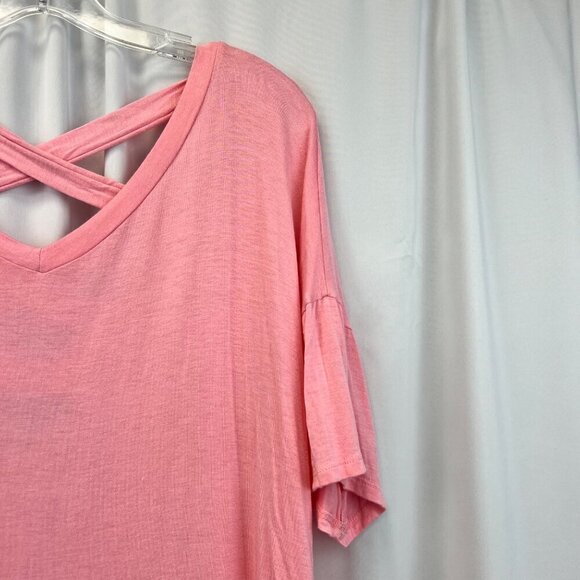 Bibi V-Neck Crisscross Back Short Sleeve Top Pink Womens Size Medium - Picture 4 of 9